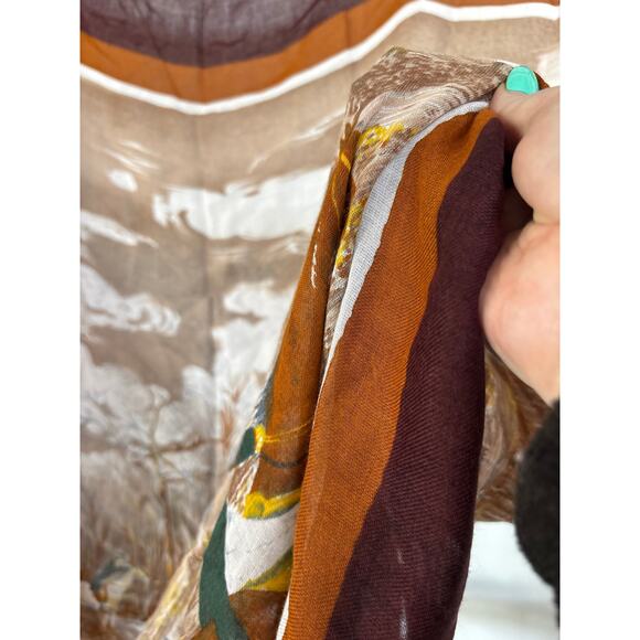 Vintage Silky Preppy Duck Horse Equestrian Scarf Academia Old Money Deep Brown - Picture 2 of 6